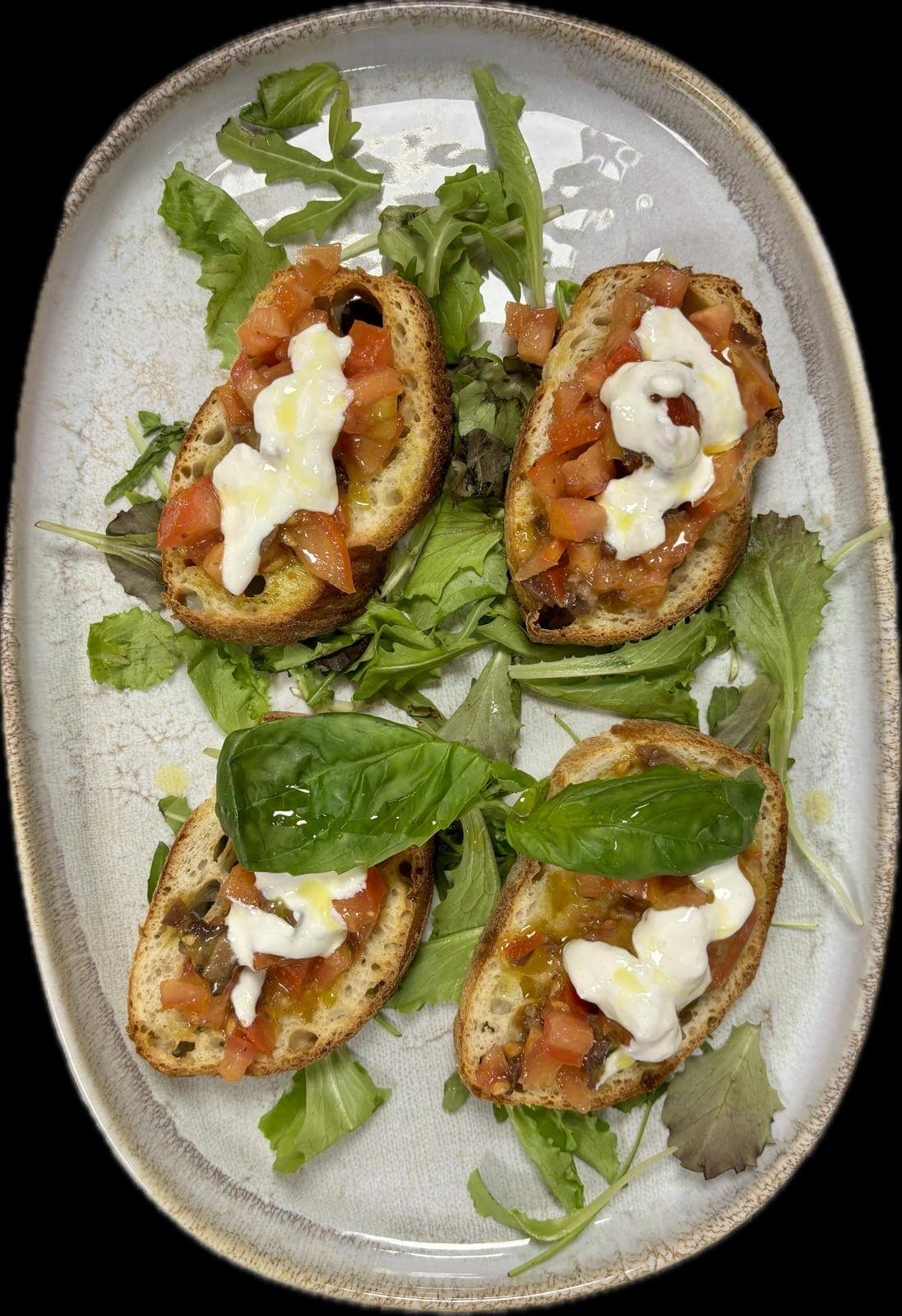 Bruschetta with cherry tomatoes, stracciatella cheese - Pizzeria Monégasque by Mimmo Delivery Monaco | Mr Room Service