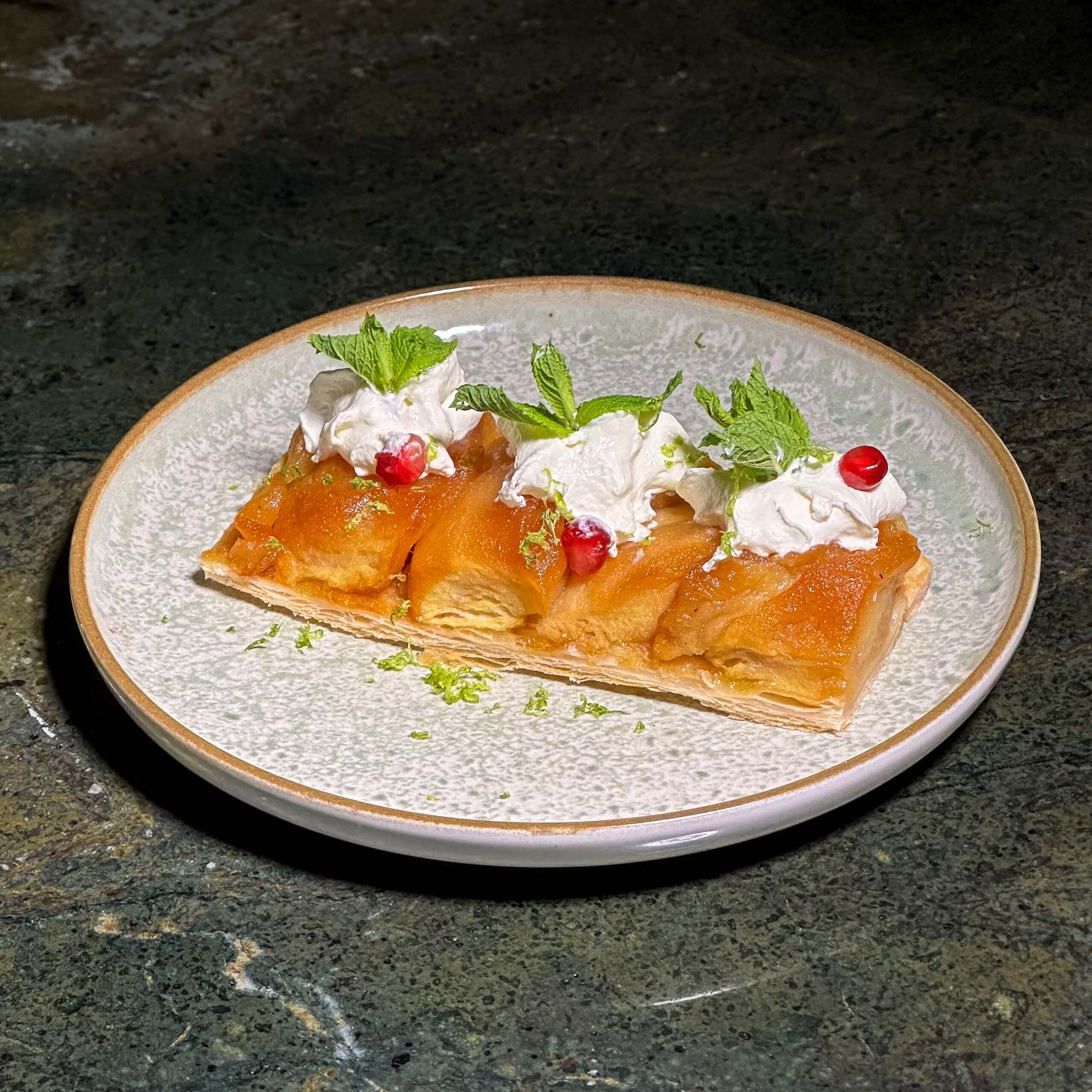 Caramelized apple tarte with grated yuzu zest - Spicy Bamboo Thai Monaco — Pad Thai, Bo Bun & Curry Delivery