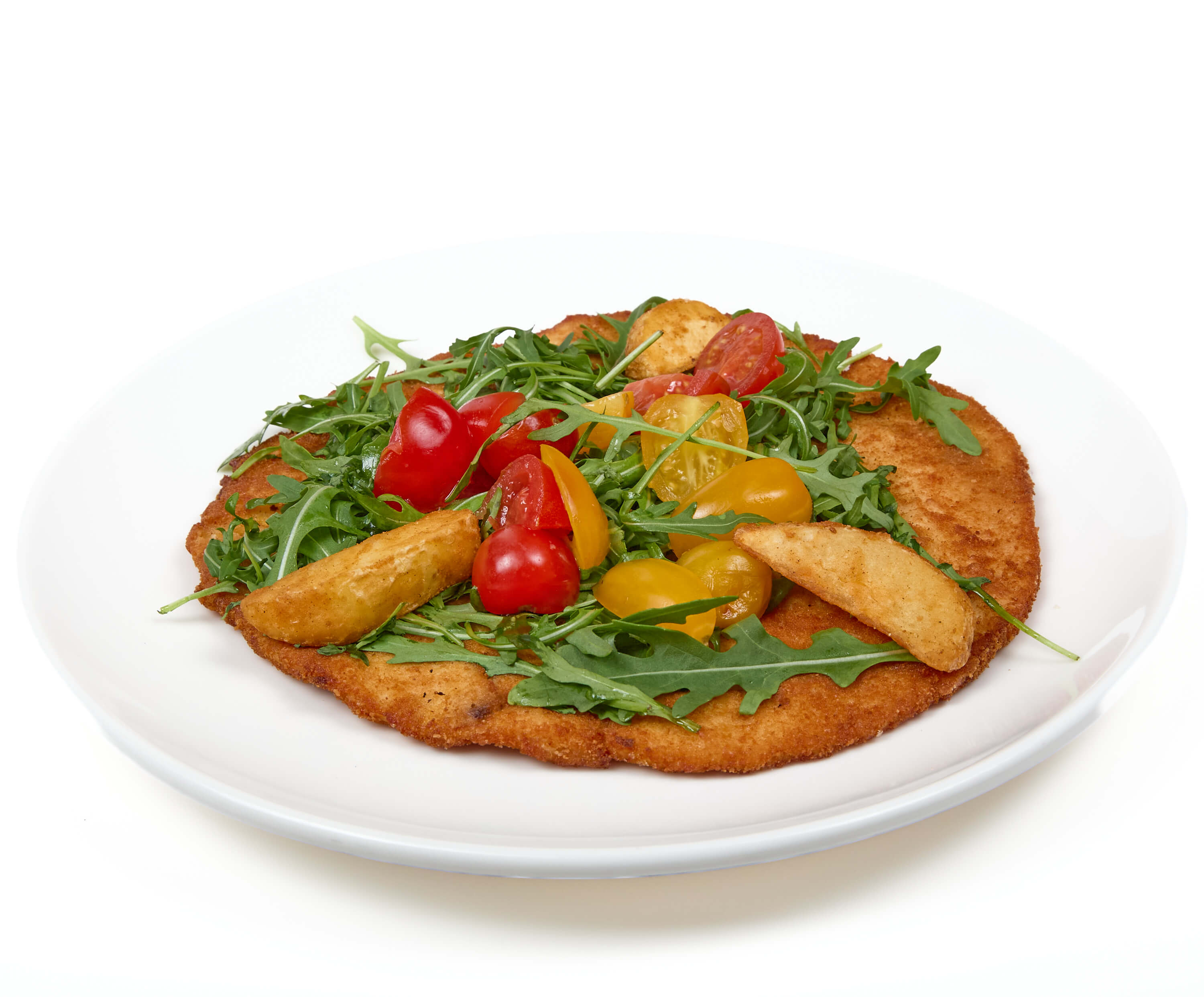 Milanaise of organic chicken, rocket and cherry tomatoes - La Saliere | Italian & Mediterranean Food Delivery in Monaco, Cap-d'Ail