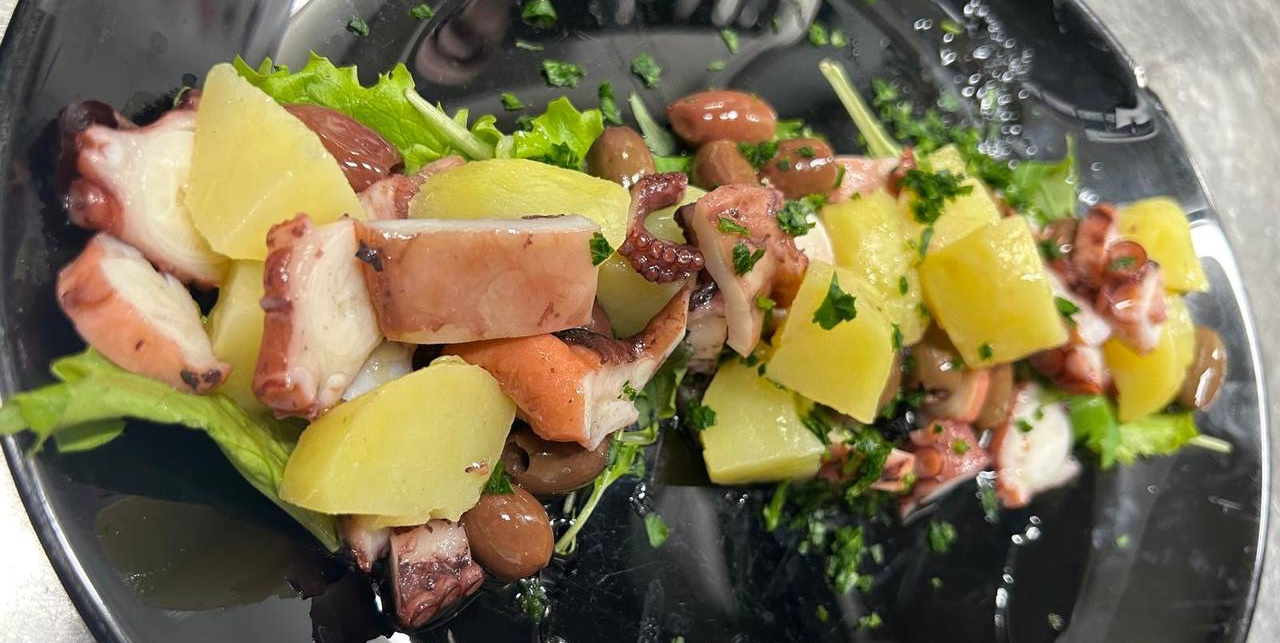 Octopus Salad & Boiled Potatoes - Amici Miei | Italian & Mediterranean Food Delivery in Monaco
