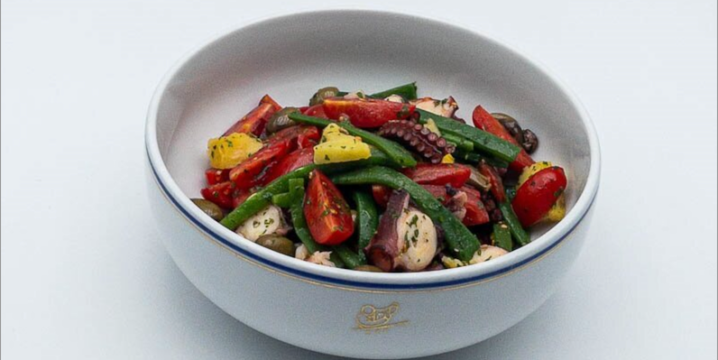 Octopus and potato salad, olives and cherry tomatoes - Odéon Café by Cipriani | Gourmet Italian Delivery in Monaco