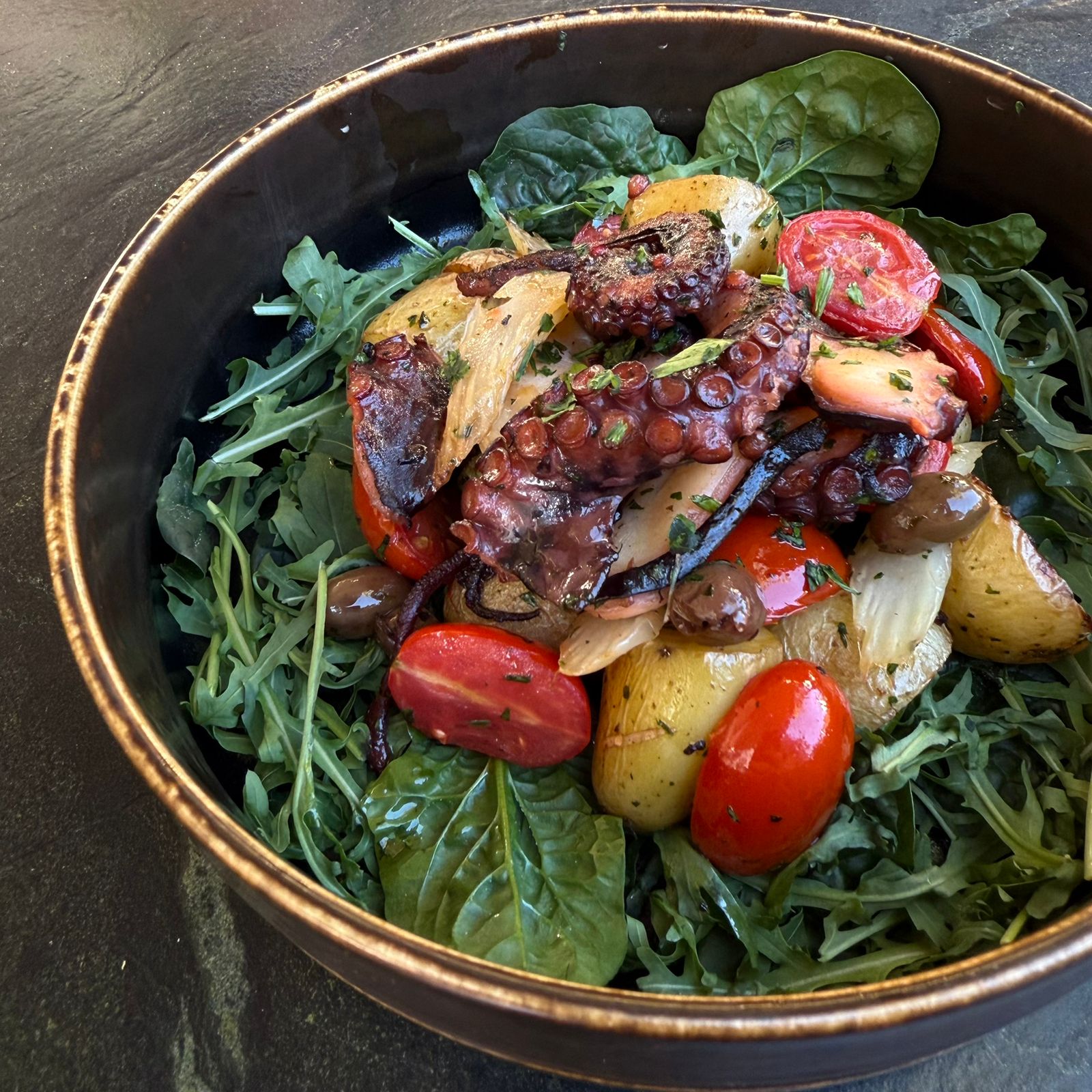 Octopus salad with potatoes and Taggiasca olives - L'Ardoise