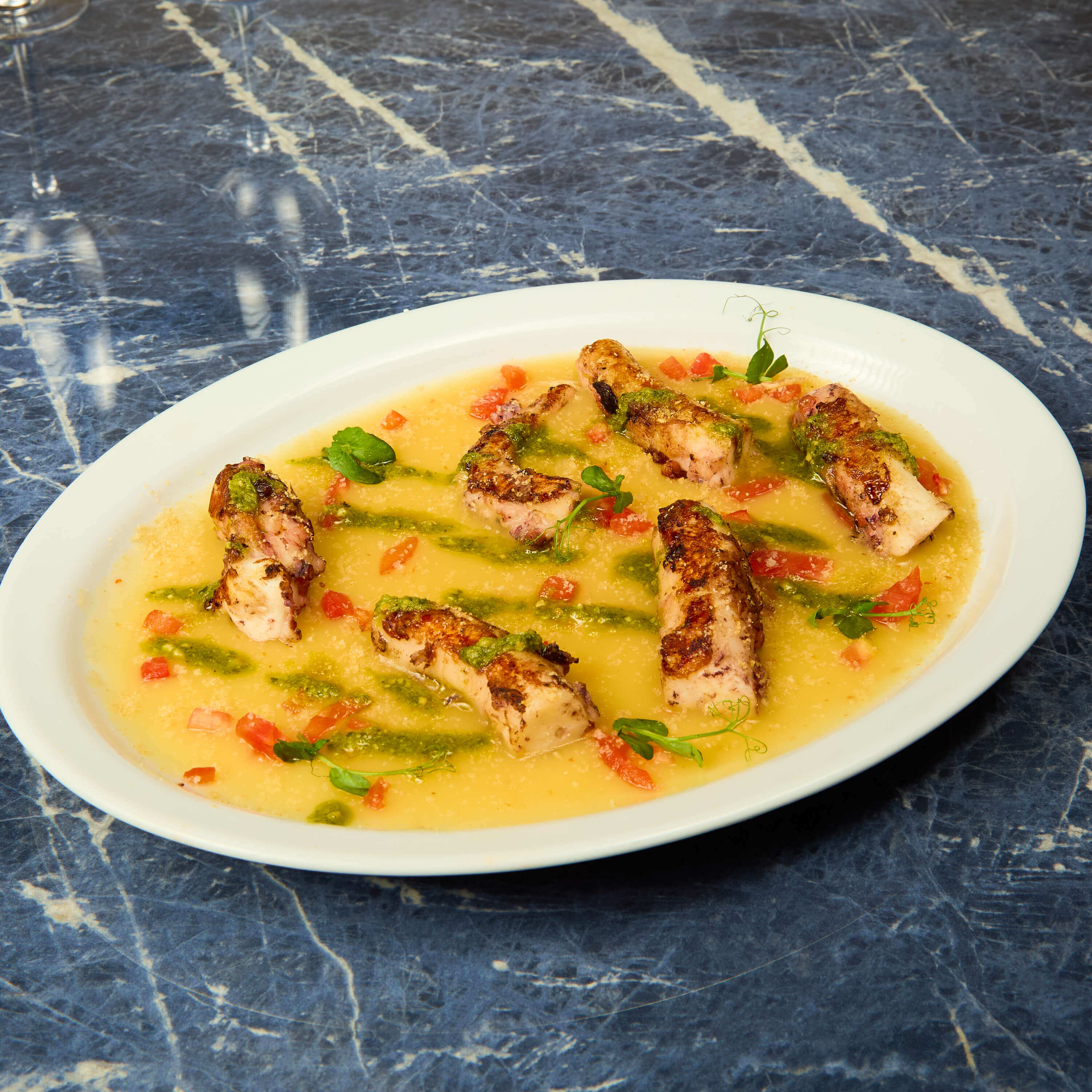 Pan-fried octopus on potato cream - Avenue 31 | Mediterranean Cuisine Delivery in Monaco