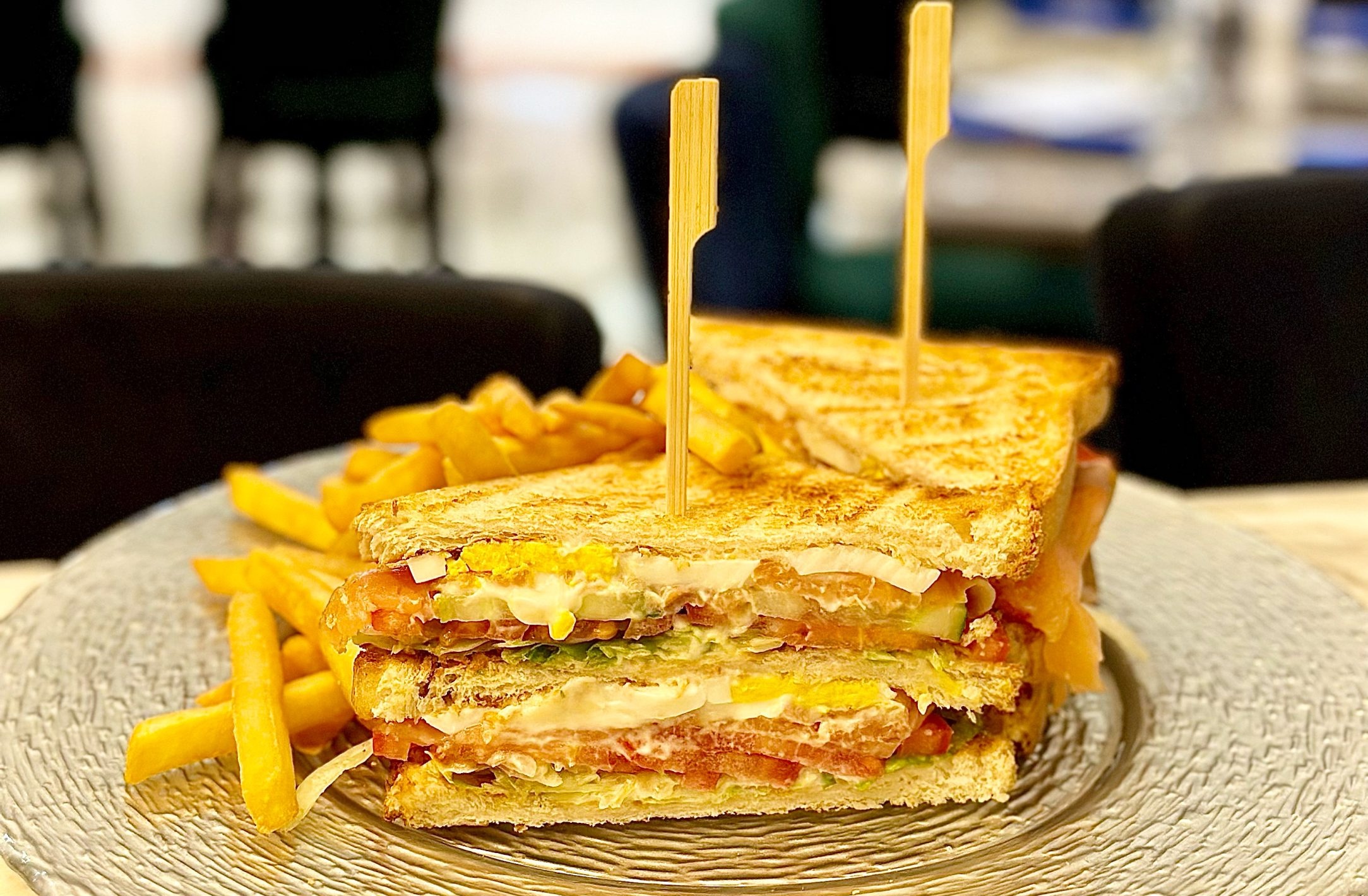 Salmon club sandwich - Bubble Bar Monaco — breakfast, burgers, pizza & pelmeni delivery