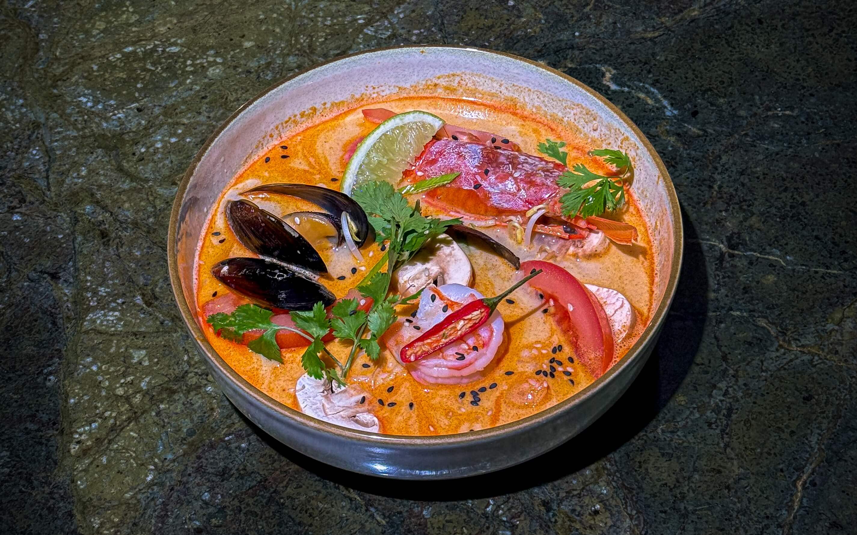 Tom Yam Soup - Spicy Bamboo Thai Monaco — Pad Thai, Bo Bun & Curry Delivery
