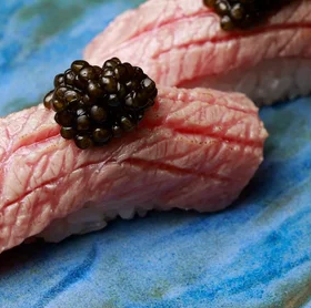 Toro flambé with kaluga caviar - 99 Sushi Bar