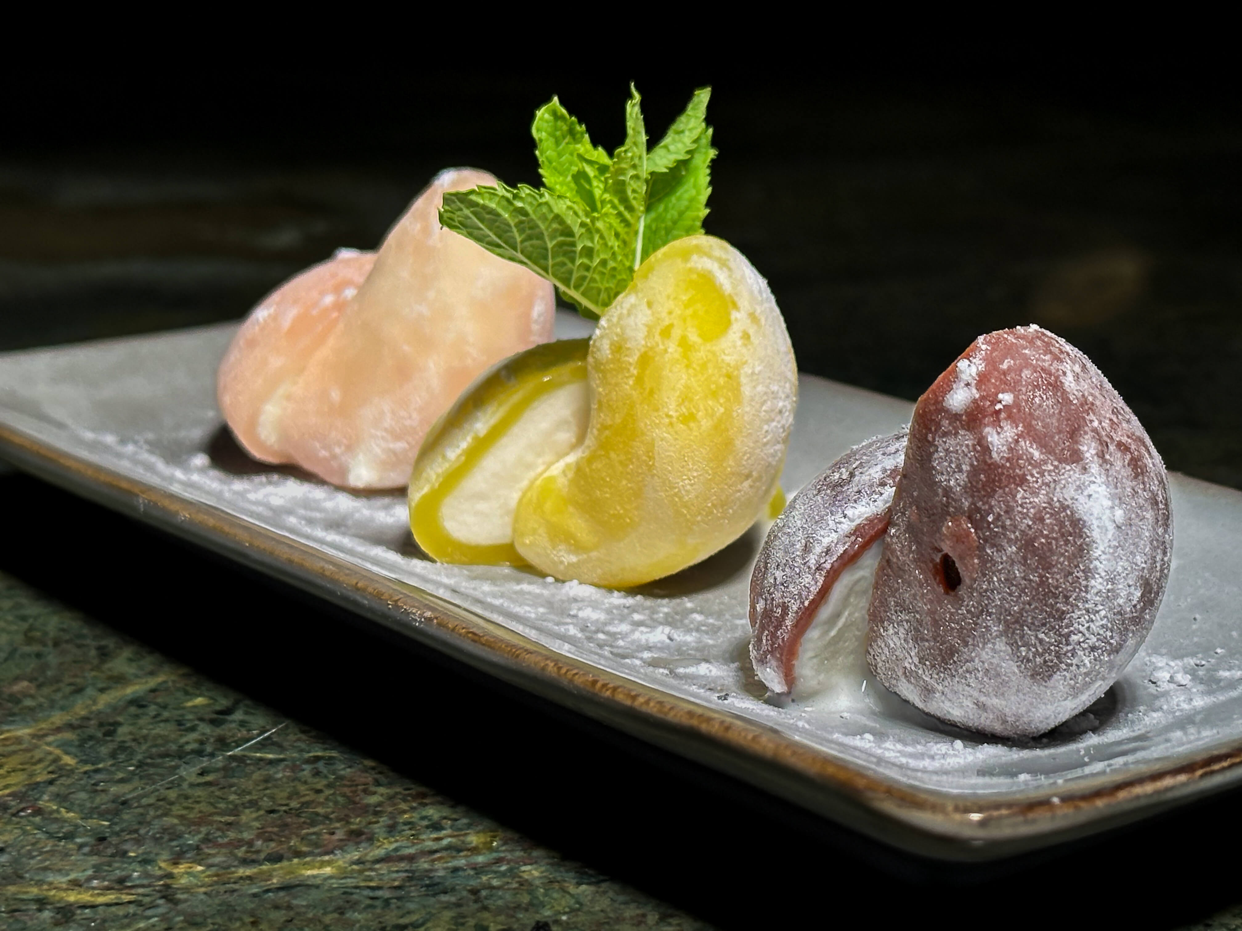 Trio of iced mochis - Spicy Bamboo Thai Monaco — Pad Thai, Bo Bun & Curry Delivery