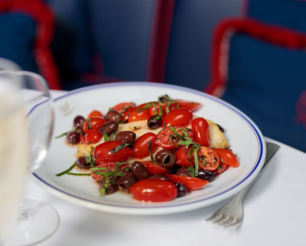 Wild Sea Bass with Cherry Tomatoes and Black Olives and Rice Pilaf - Cipriani | Fine Italian Dining Delivery in Monaco