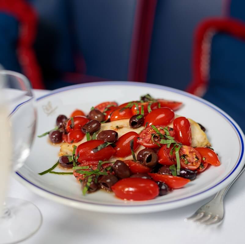 Wild Sea Bass with Cherry Tomatoes and Black Olives and Rice Pilaf - Cipriani | Fine Italian Dining Delivery in Monaco